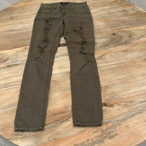 Forever 21 premium Denim olive green distressed skinny jeans size 24